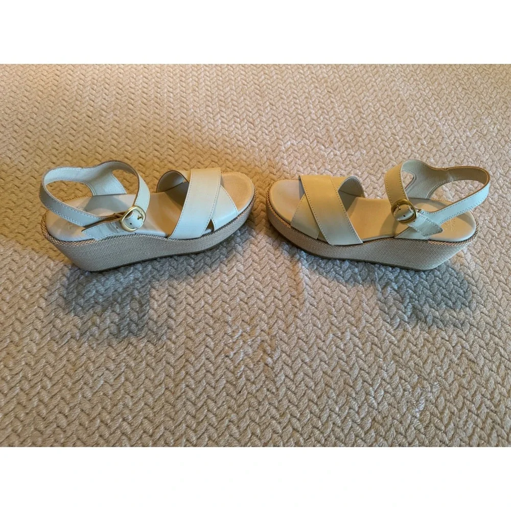 Sorel Cameron Flatform Sandal Sea Salt White Leather Wedge NL5359-191 Womens 9.5
